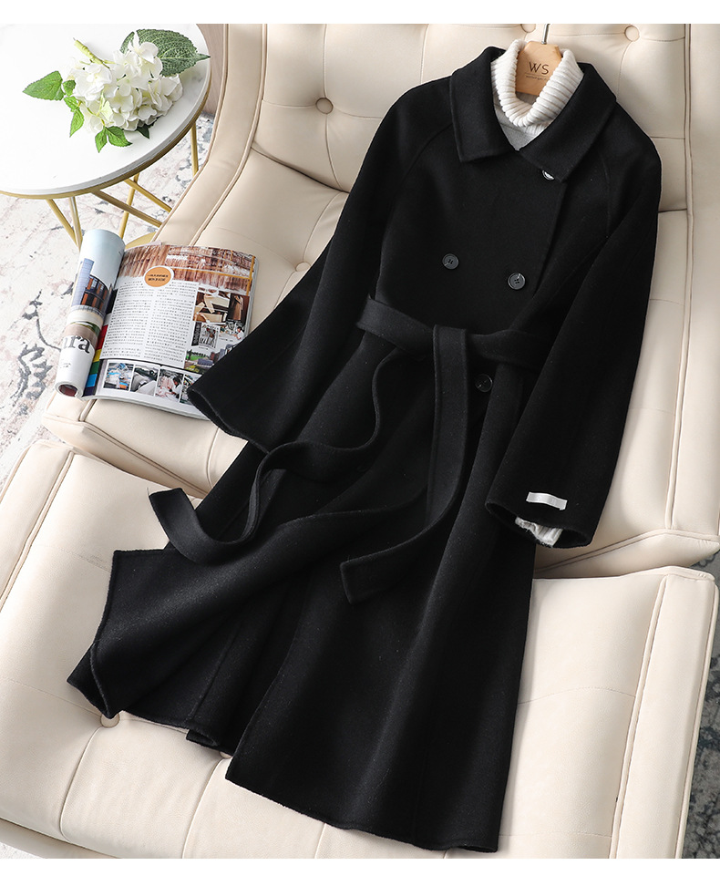 2023 Autumn Winter Korean Fashion Reversible Cashmere Slim Coat Medium Length Coat Women's Clothing