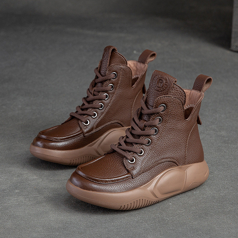 Botas de piel de vaca sólida informal retro para mujer