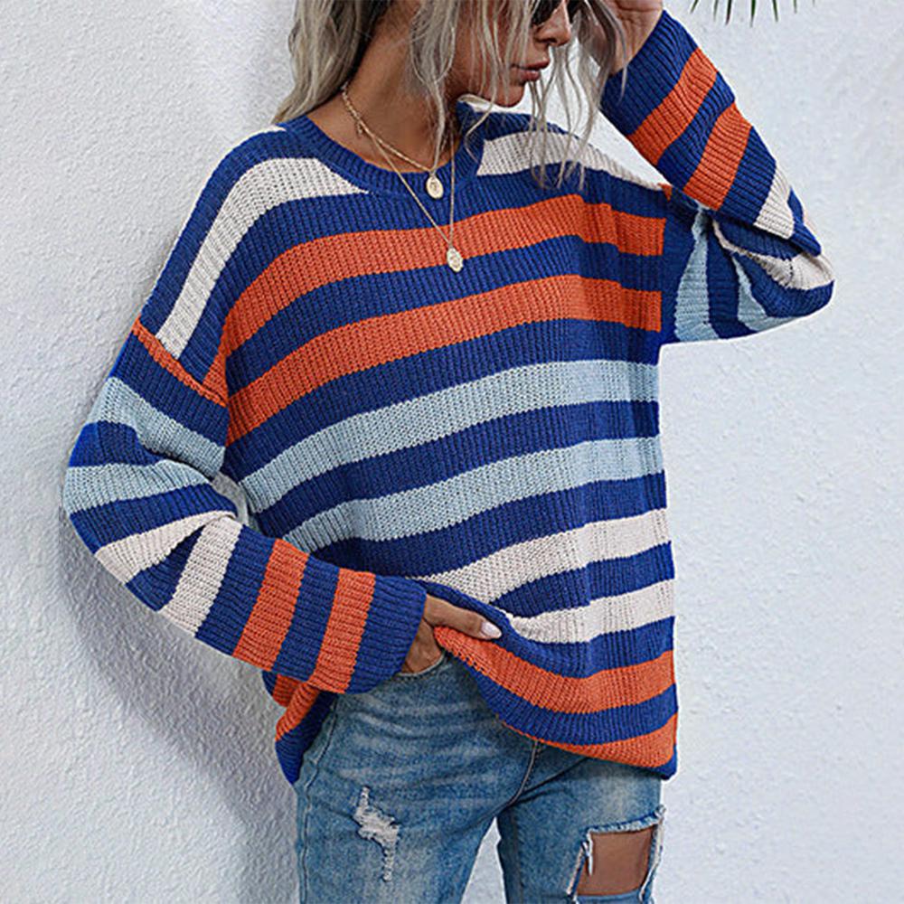 Blue Round Neck Striped Top
