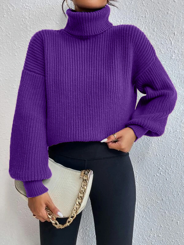 Rib-knit Turtleneck Drop Shoulder Sweater