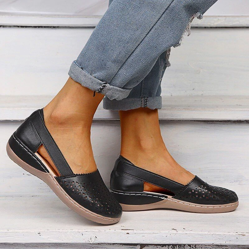 🔥QVCTM️ OFERTA DE VERANO 🔥Mujeres Cuñas Ortopédicas Hollow Out PU Verano Vintage Sandalias