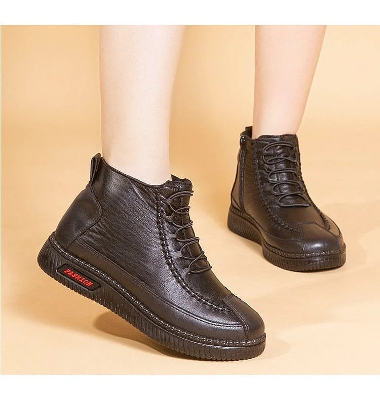 Mocasines de piel de piel para mujer, mocasines para mujer mayor, suaves y cálidos.