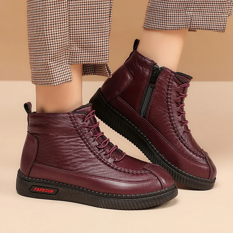 Mocasines de piel de piel para mujer, mocasines para mujer mayor, suaves y cálidos.