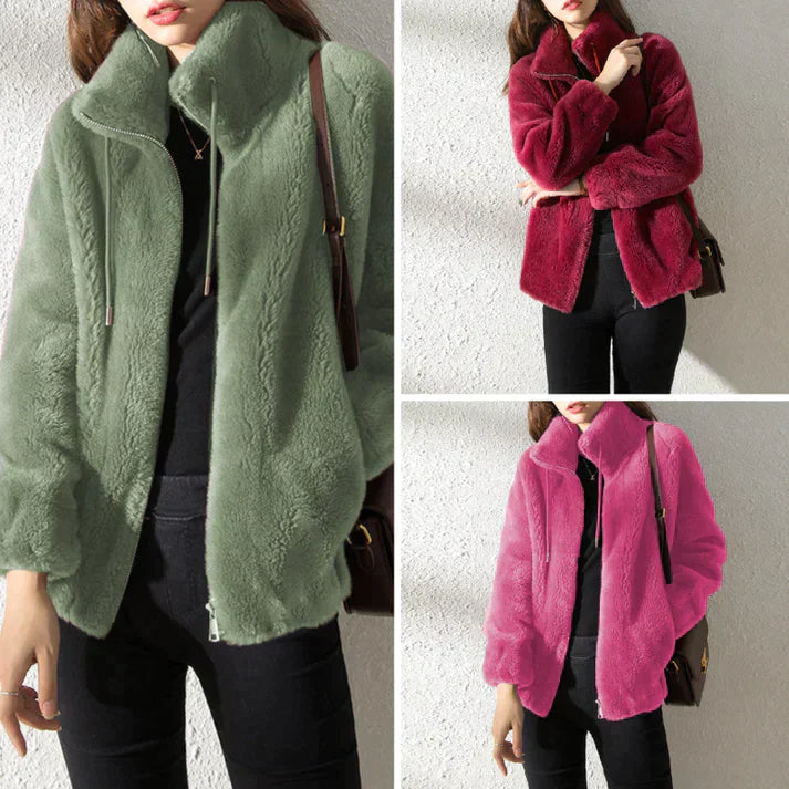 Rebajas de Año Nuevo del 50%-Abrigo acolchado Cuello alto Chaqueta polar doble cara