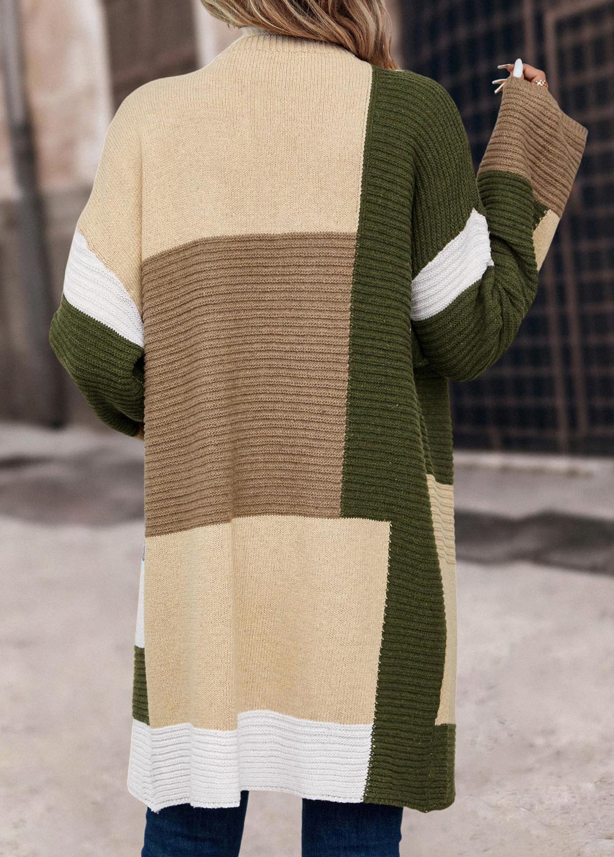 Multi Color Patchwork Long Sleeve V Neck Coat