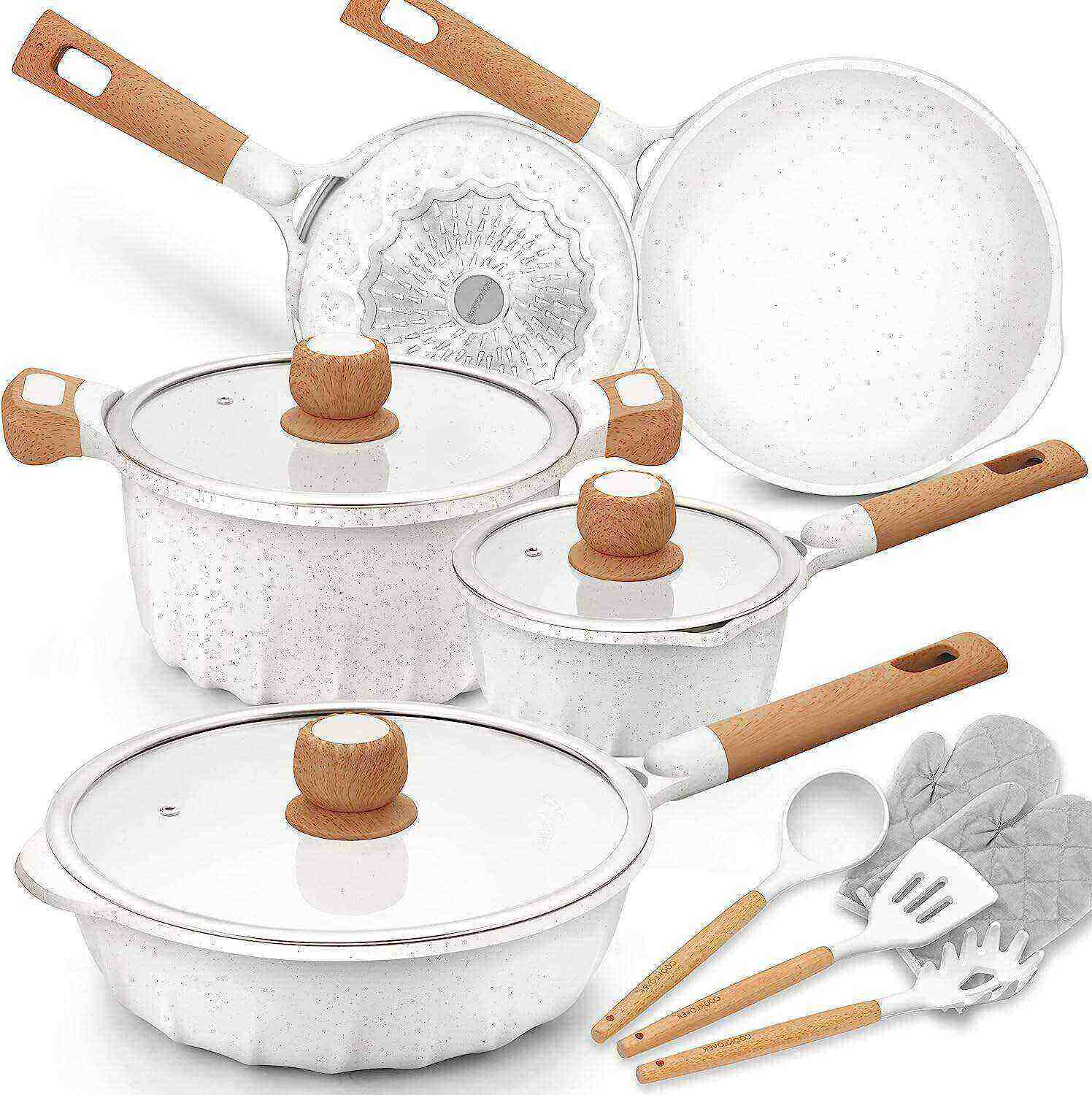 Juego de utensilios de cocina antiadherentes 100 % libres de PFOA Juego de ollas y sartenes de inducción con utensilios de cocina 13 piezas