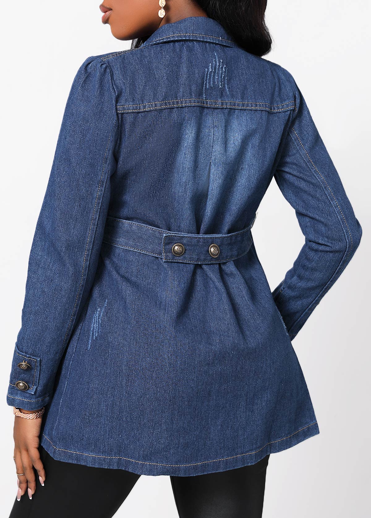 Denim Blue Button Long Sleeve Lapel Jacket