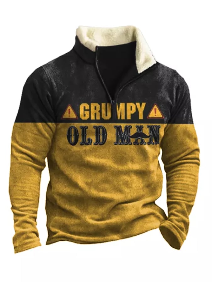 Men's western style GRUMPY OLD MAN casual zipper plus fleece sweater