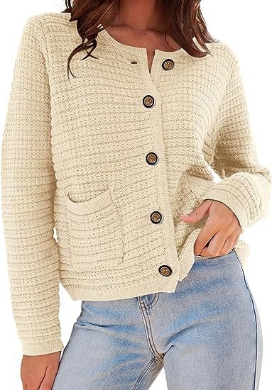 Round neck knitted commuter retro autumn casual cardigan long-sleeved women's clothing