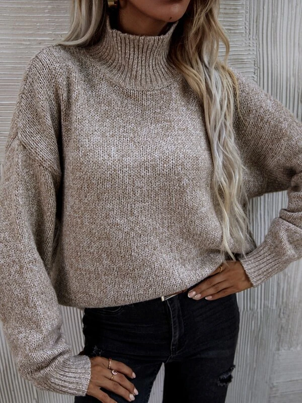 High Neck Drop Shoulder Sweater