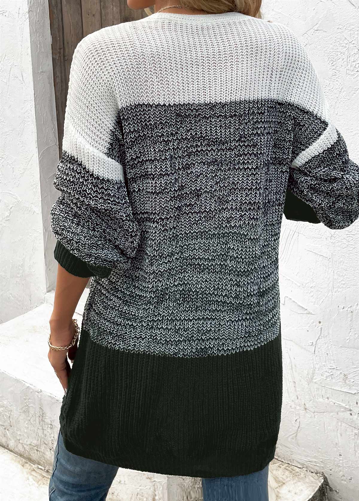 Dark Grey Patchwork Long Sleeve V Neck Coat