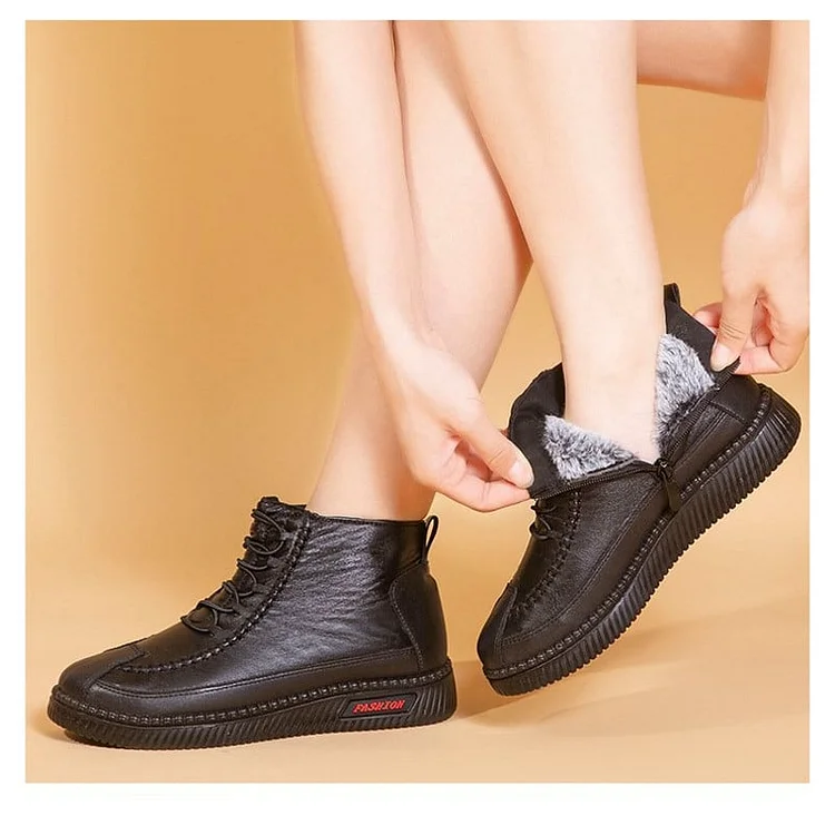 Mocasines de piel de piel para mujer, mocasines para mujer mayor, suaves y cálidos.