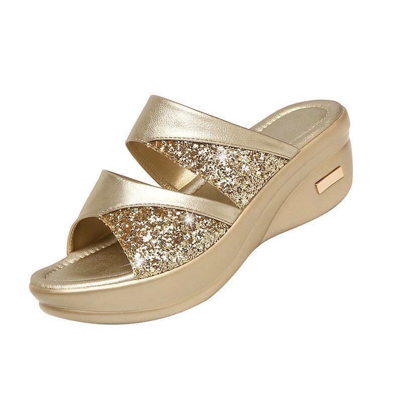 Sandalias cómodas de plataforma de lentejuelas de fiesta para mujeres