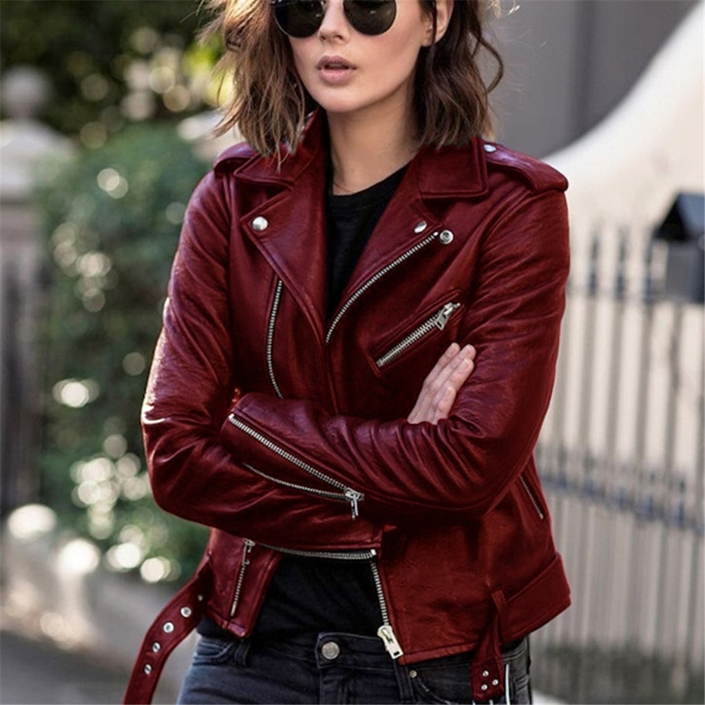 Women Classic Faux Leather Jacket Female Moto Biker Jackets Autumn Winter Thin Ladies Brand Slim Short Leather Outwear