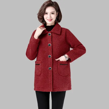 Lamb Wool Women's Coat 2023 New Autumn Winter Sheep Shearing Furry Warm Jacket Middle-Aged Elderly Mothers Jacket Outerwear 5XL
