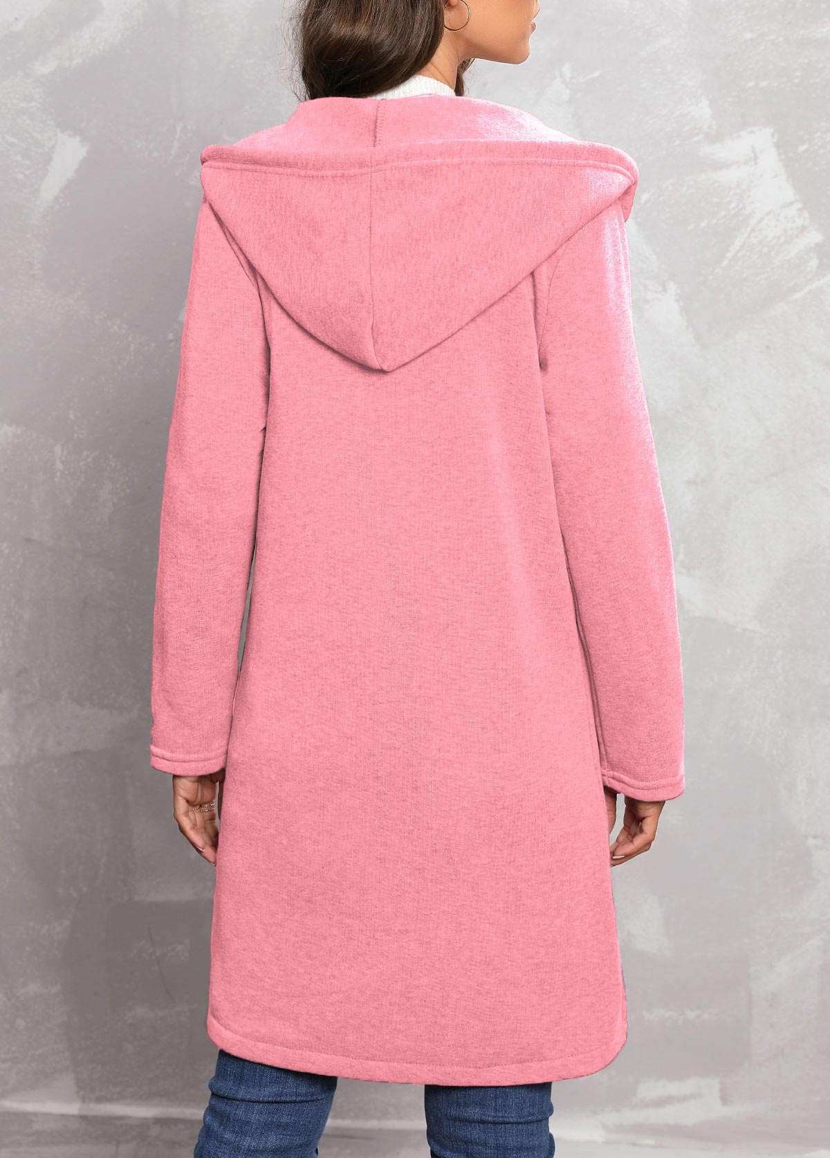 Pink Zipper Long Sleeve Hooded Coat