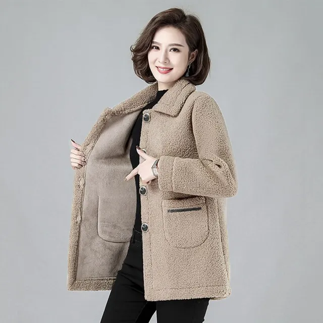 Lamb Wool Women's Coat 2023 New Autumn Winter Sheep Shearing Furry Warm Jacket Middle-Aged Elderly Mothers Jacket Outerwear 5XL