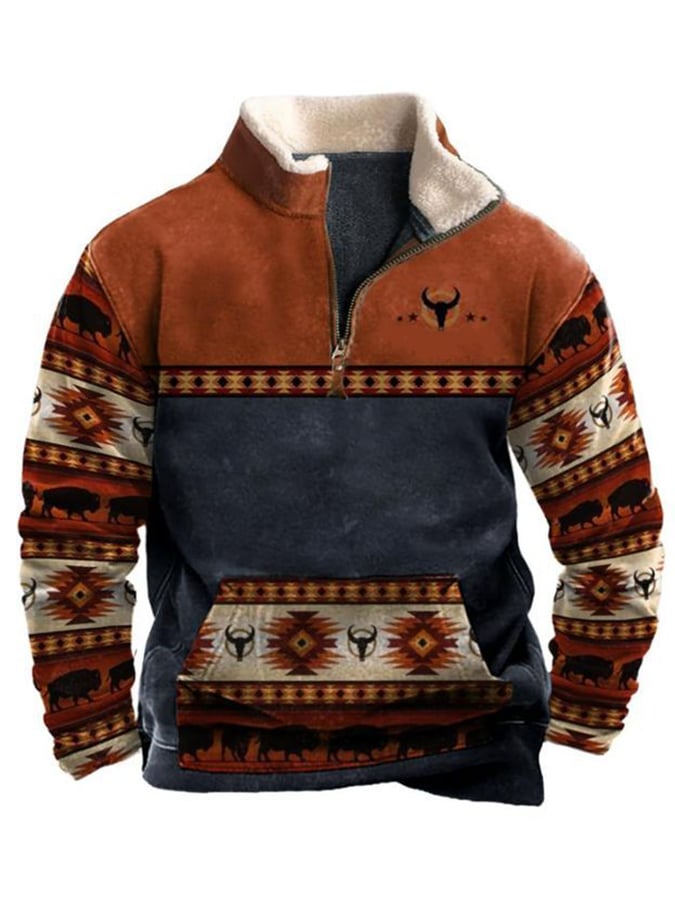 Men's Western Ethnic Style Casual Zipper Fleece Sweatshirt