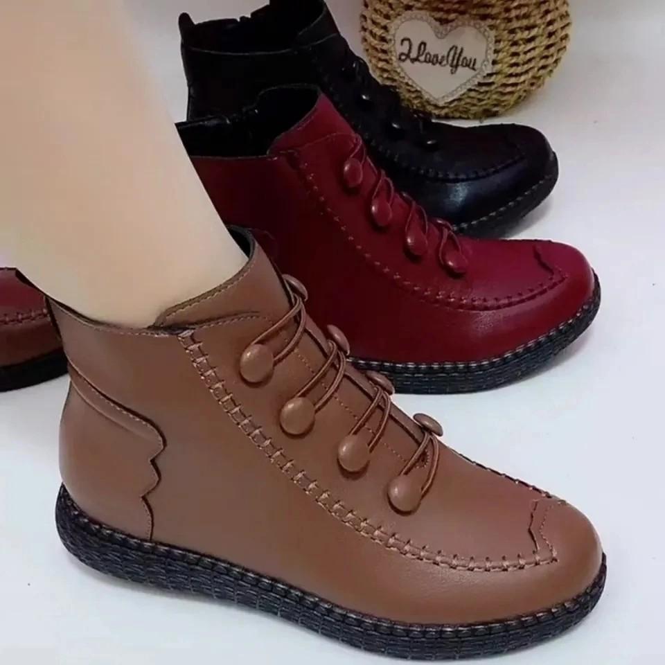 Retro Soft Leather Velvet Women's Winter Warm Boots ( MAMA Shoes )