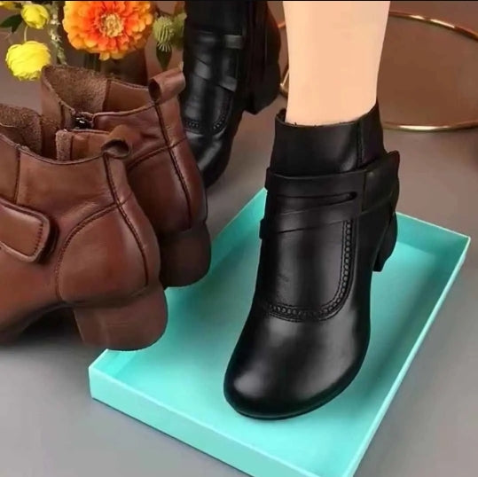 【100% piel de vacuno】Botas cortas retro para mujer
