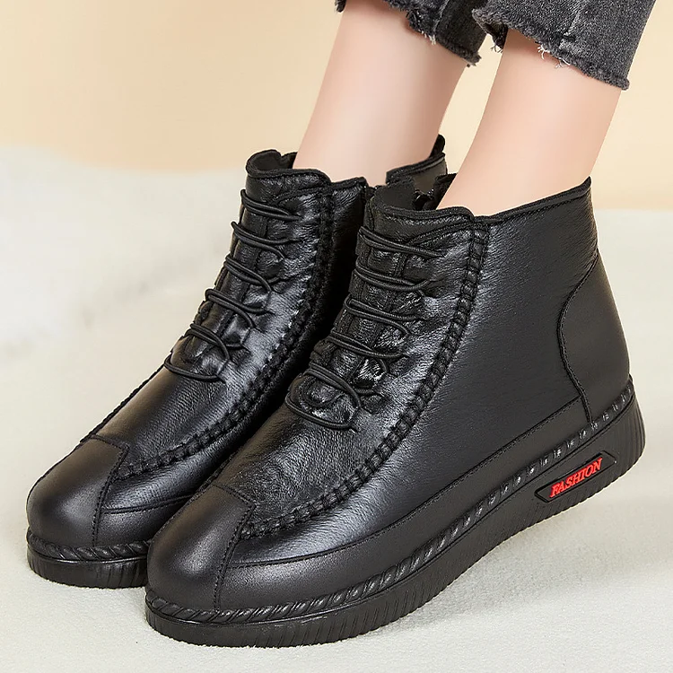 Mocasines de piel de piel para mujer, mocasines para mujer mayor, suaves y cálidos.