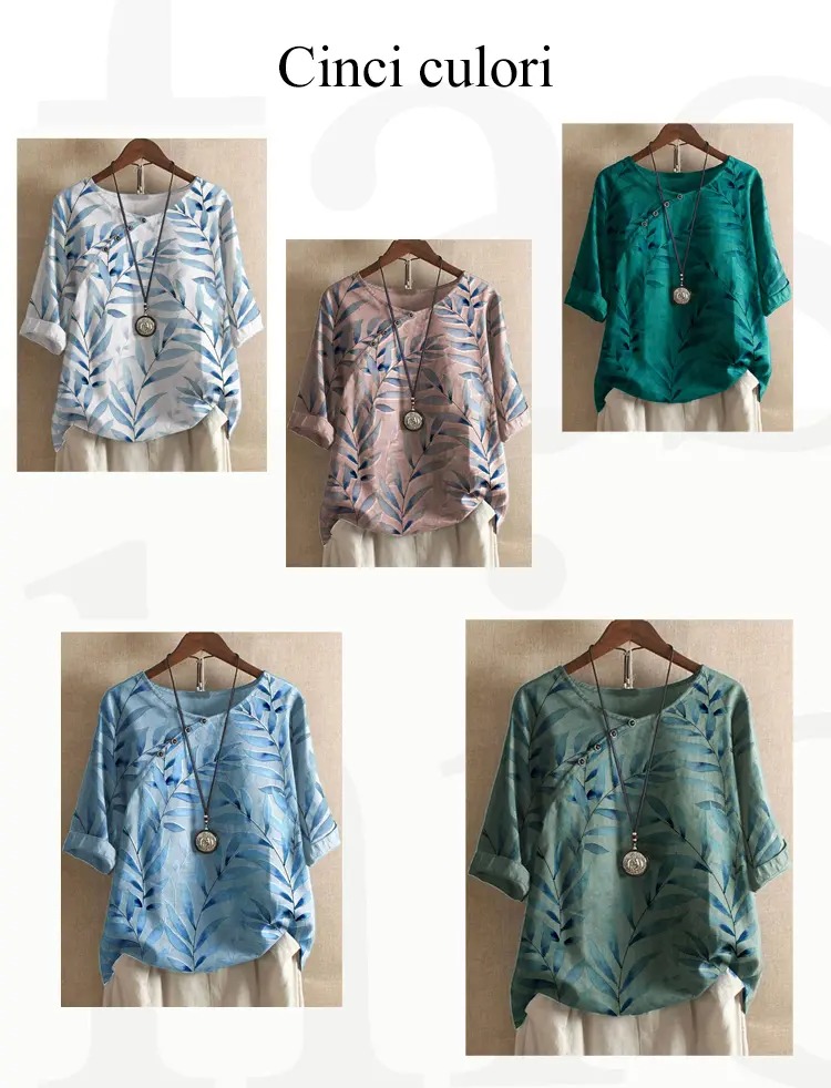 Casual fashion blouse with geometric print and round neck