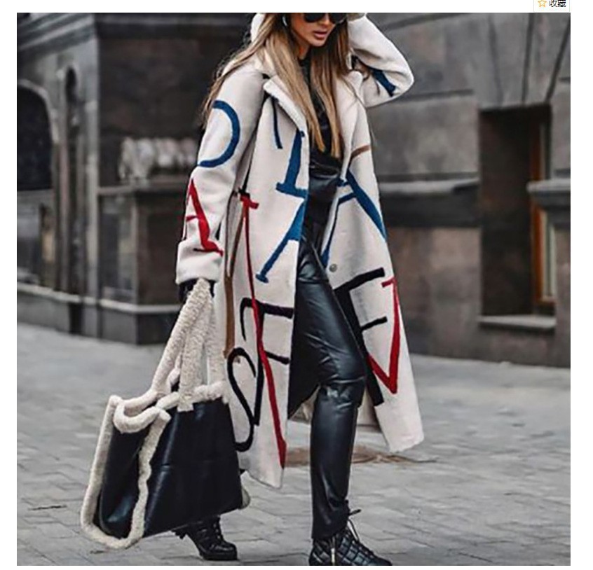 Long-sleeved printed coat lapel coat
