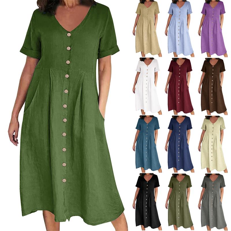 Vestido de ocio con cuello en V para mujer
