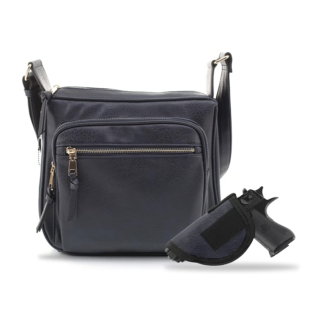 Concealed Crossbody RFID Blocking Lock Firearm Removable Holster-Navy