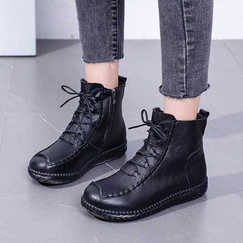 Botas de cuero con trenzas - corte bajo