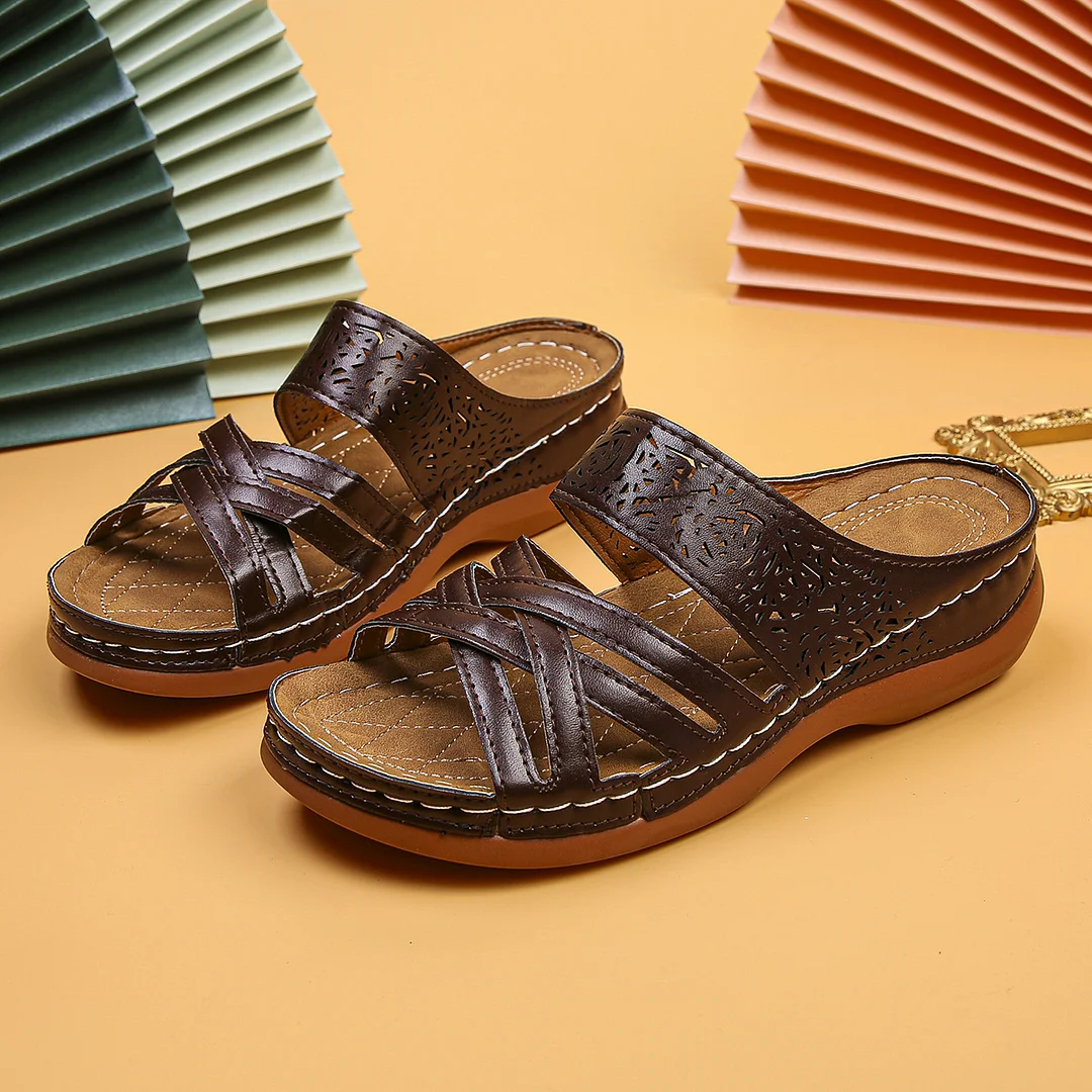 Verano nuevas sandalias ortopédicas de cuero con soporte de arco de hueso