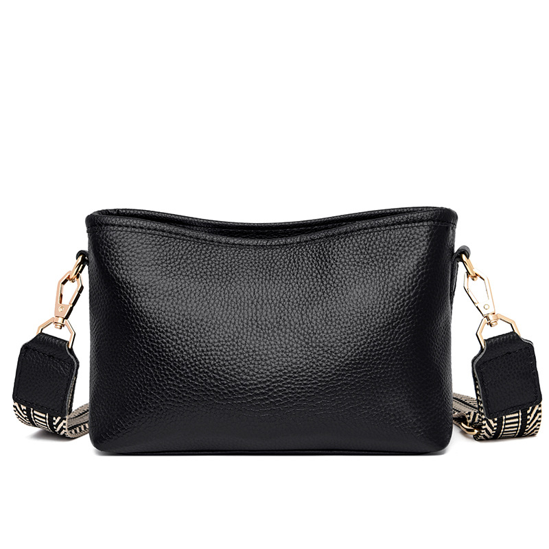 Wide Shoulder Strap Crossbody Small Square Bag Soft Leather