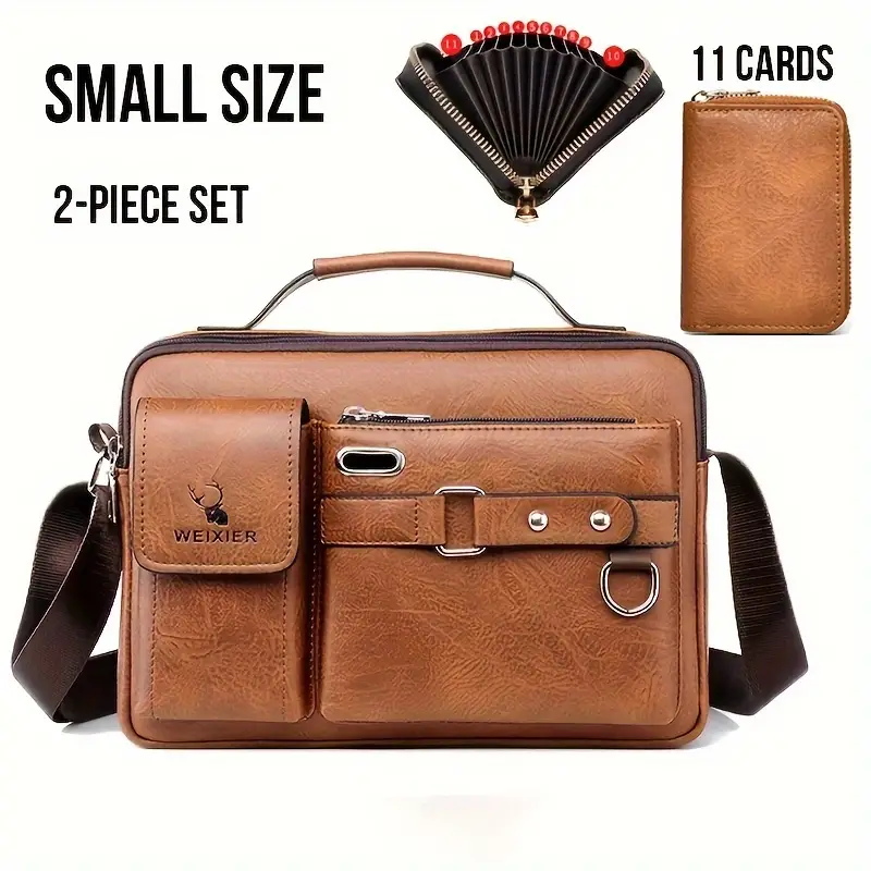 【WEIXIER】 Bolso Bandolera De Material PU Para Hombre, Bolso Bandolera De Negocios Para Hombre, Bolso De Hombro Portátil, Bolso Informal, Bolso Para Hombre Regalo Para Padre / Aniversario