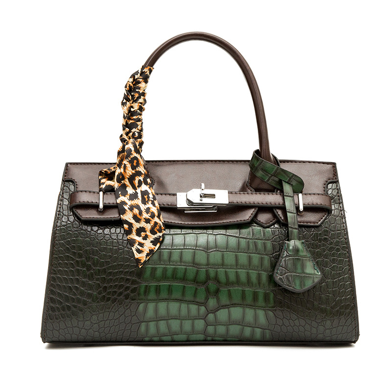 Vintage Crocodile Print Large Shoulder Slung Kelly Bag