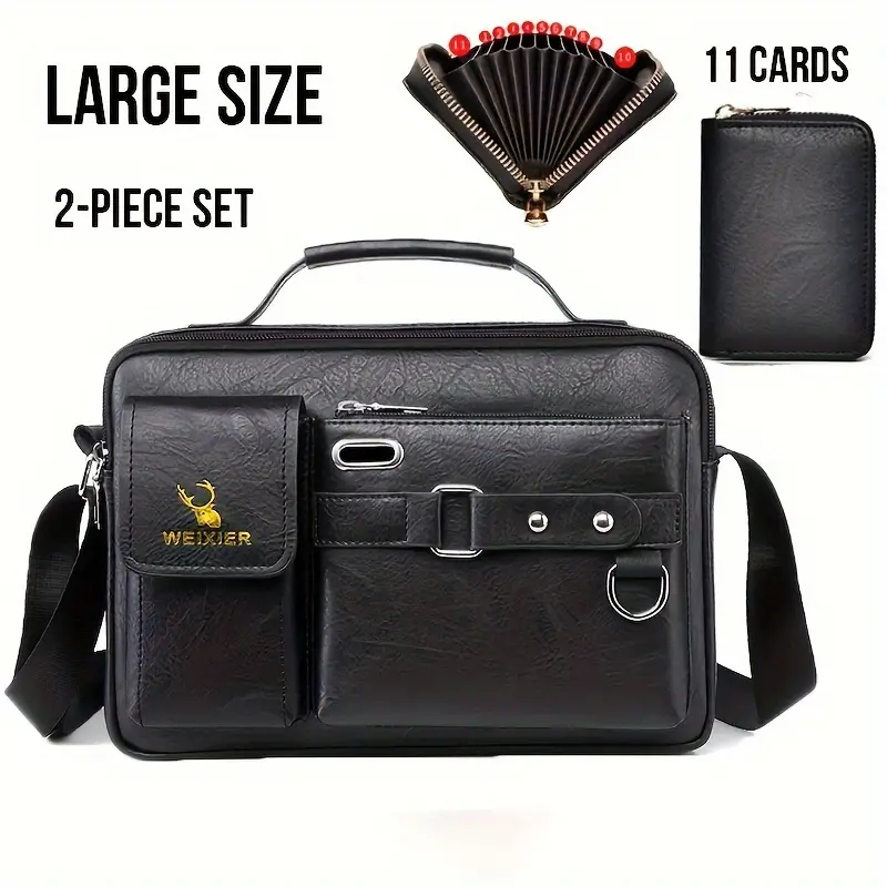 【WEIXIER】 Bolso Bandolera De Material PU Para Hombre, Bolso Bandolera De Negocios Para Hombre, Bolso De Hombro Portátil, Bolso Informal, Bolso Para Hombre Regalo Para Padre / Aniversario