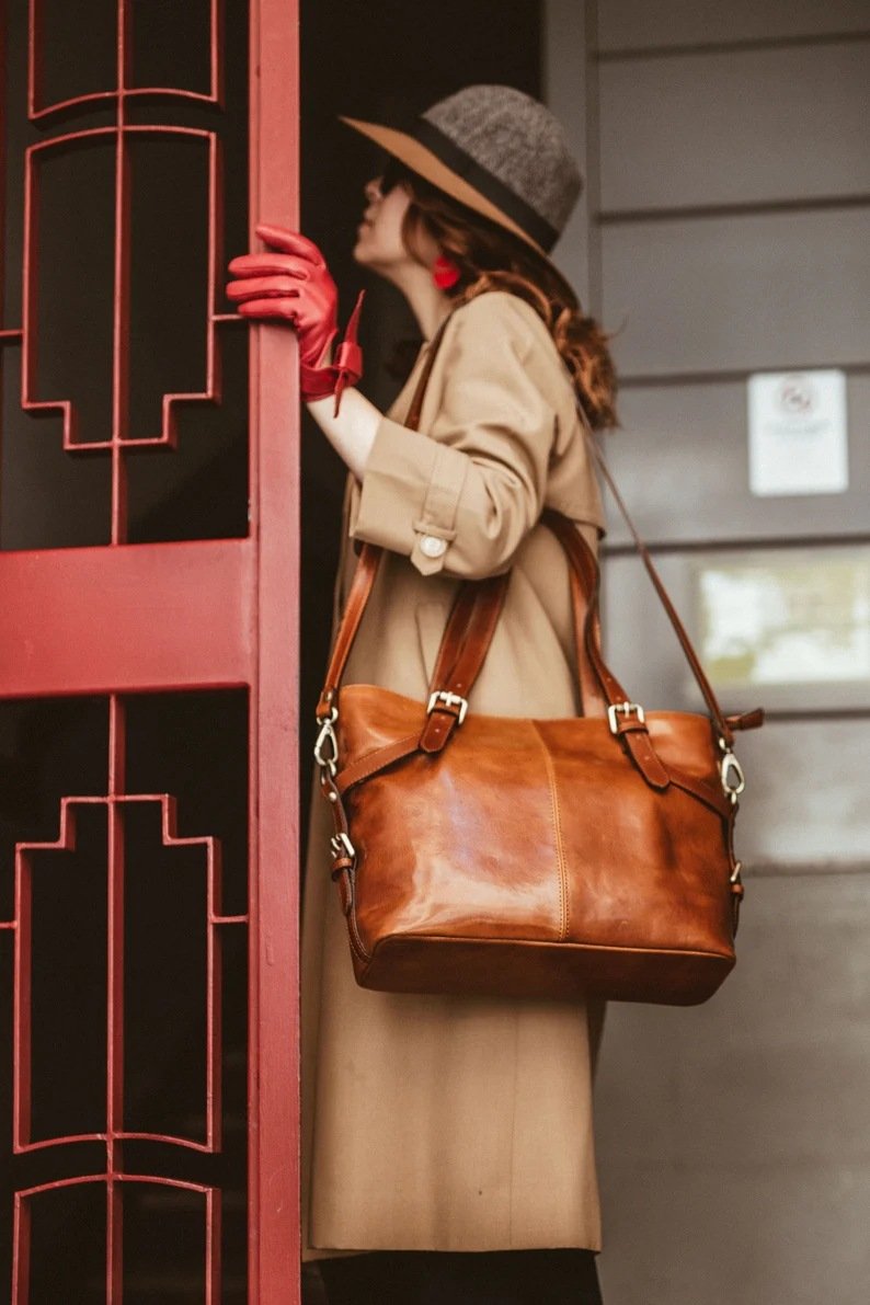 Recurious Butter Leather Pattern Hand-held Slung Women's Bag Fashion Large Capacity