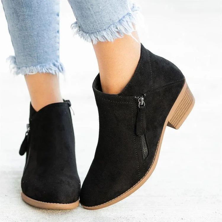 Botines con cremallera plana y tacón de bloque grande