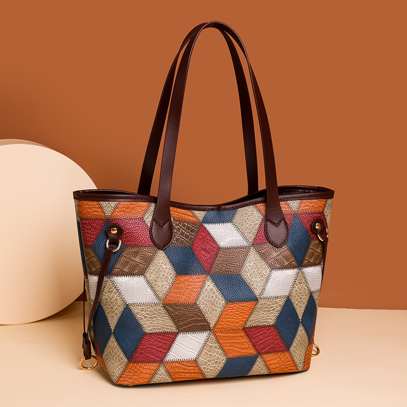 New Fashion Stitching Large Capacity Ladies Shoulder Tote Bag