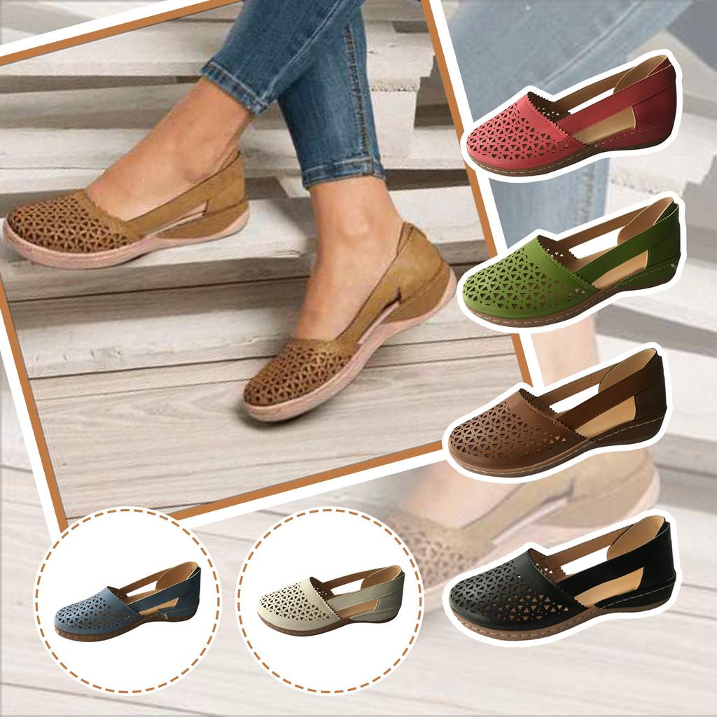 🔥QVCTM️ OFERTA DE VERANO 🔥Mujeres Cuñas Ortopédicas Hollow Out PU Verano Vintage Sandalias