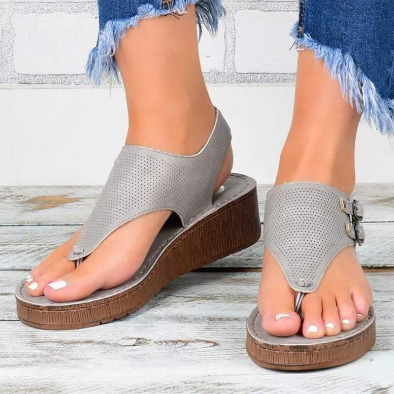 Sandalias planas informales con hebilla de ajuste diario para mujer