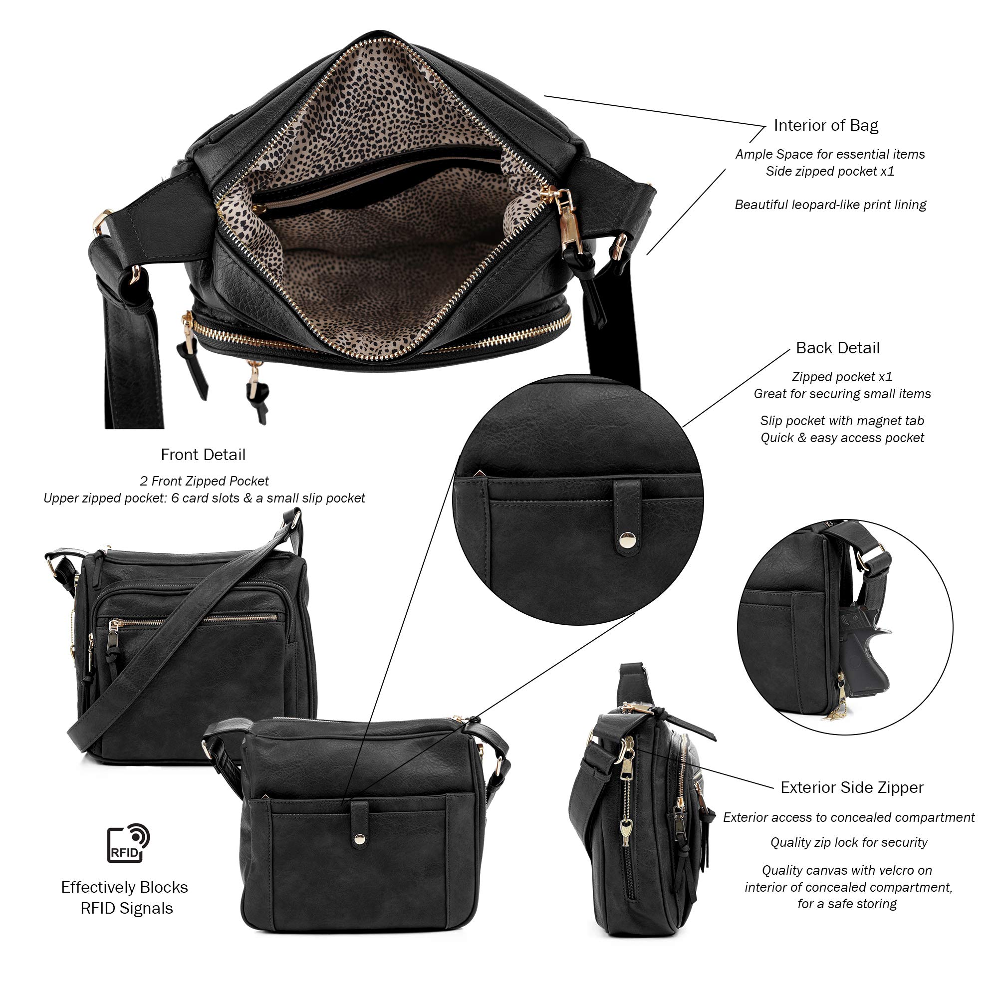 Concealed Crossbody RFID Blocking Lock Firearm Removable Holster-Black