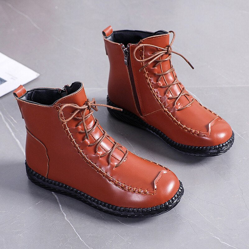 Botas de cuero con trenzas - corte bajo