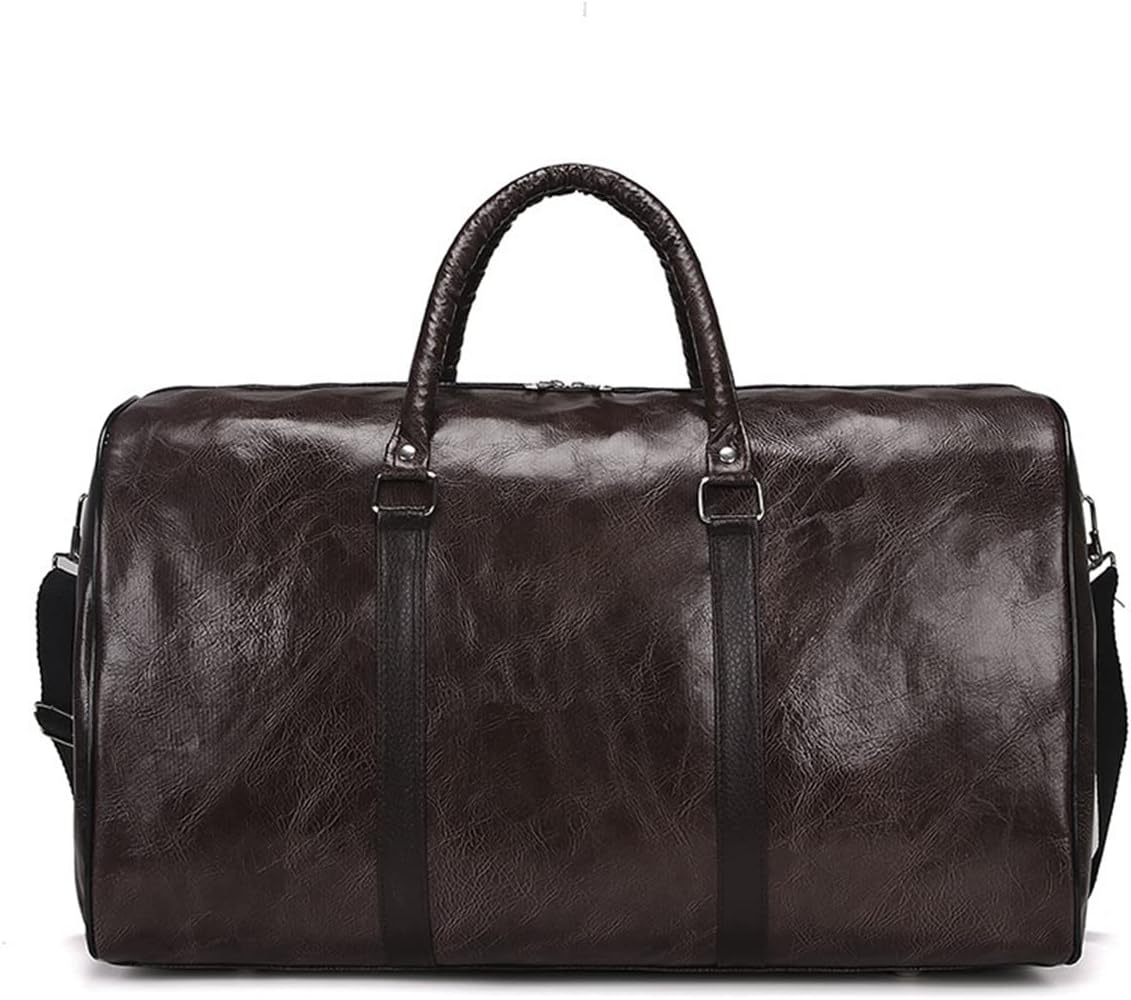 Large Travel Duffel Bags for Men Overnight Weekend Bag for Sports Gym Yoga Waterproof PU Leather Carry-on Holdall Gym bag (Brown)