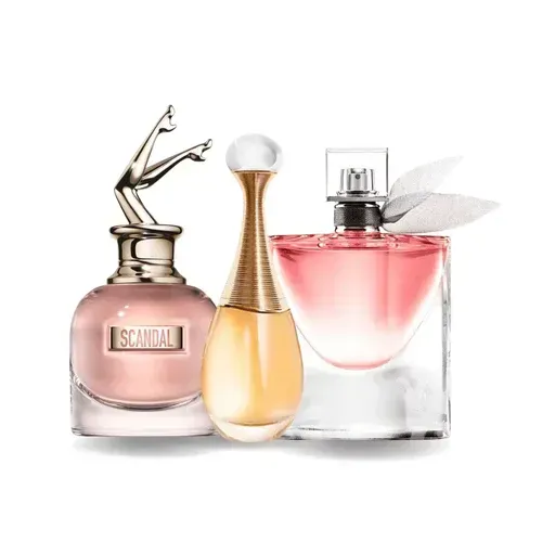 3 Perfumes Jean Paul Gaultier SCANDAL, Dior J'ADORE e Lancme LA VIE