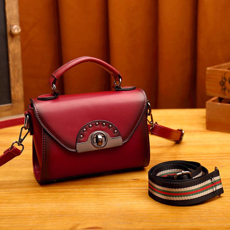Retro oblique span oil wax cow leather one shoulder handbag