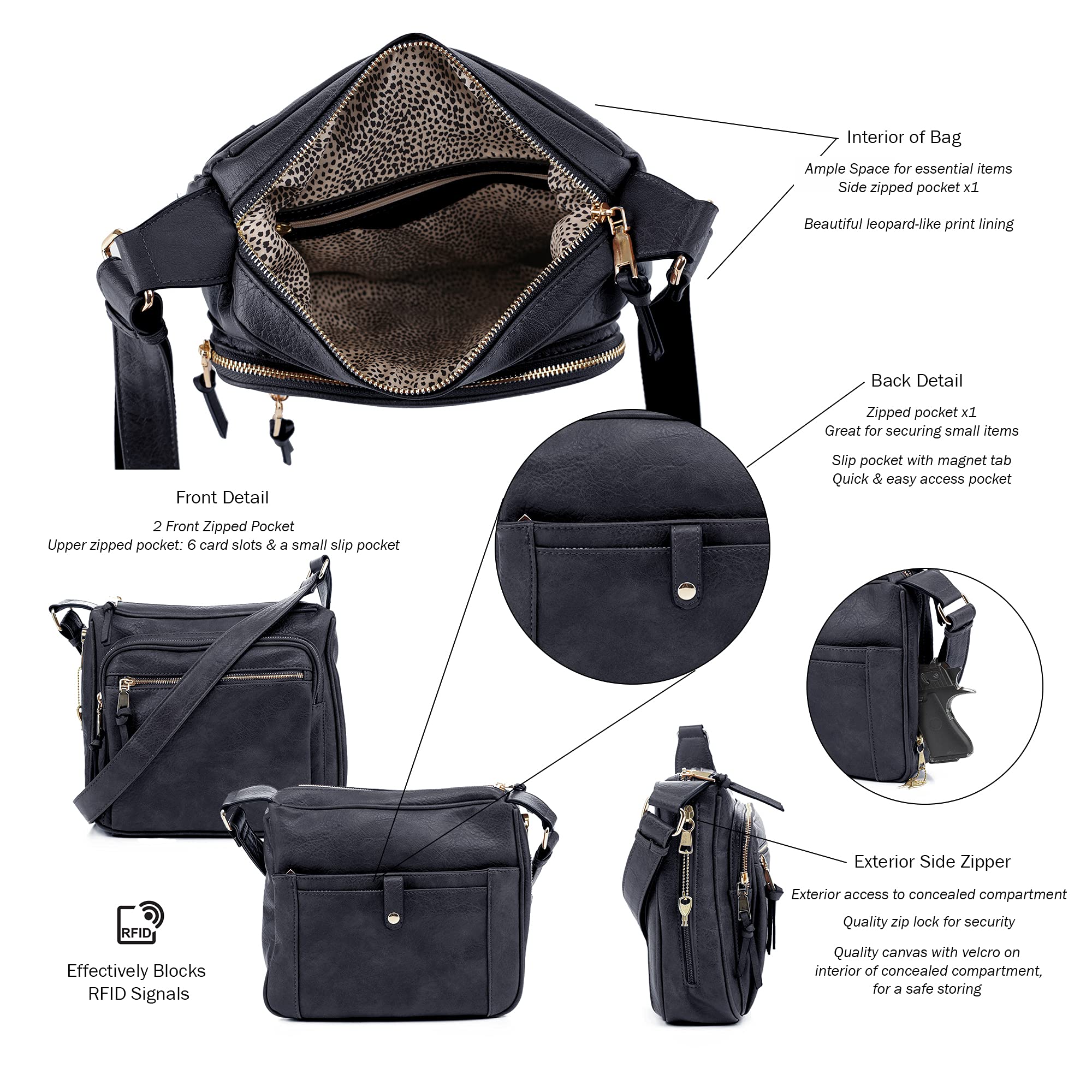 Concealed Crossbody RFID Blocking Lock Firearm Removable Holster-Navy