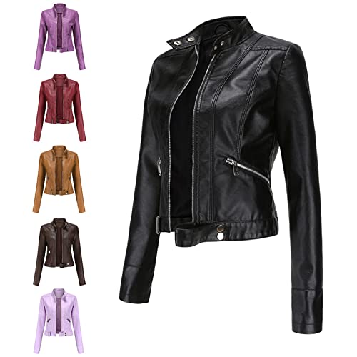 Chaqueta corta ajustada de cuero para mujer