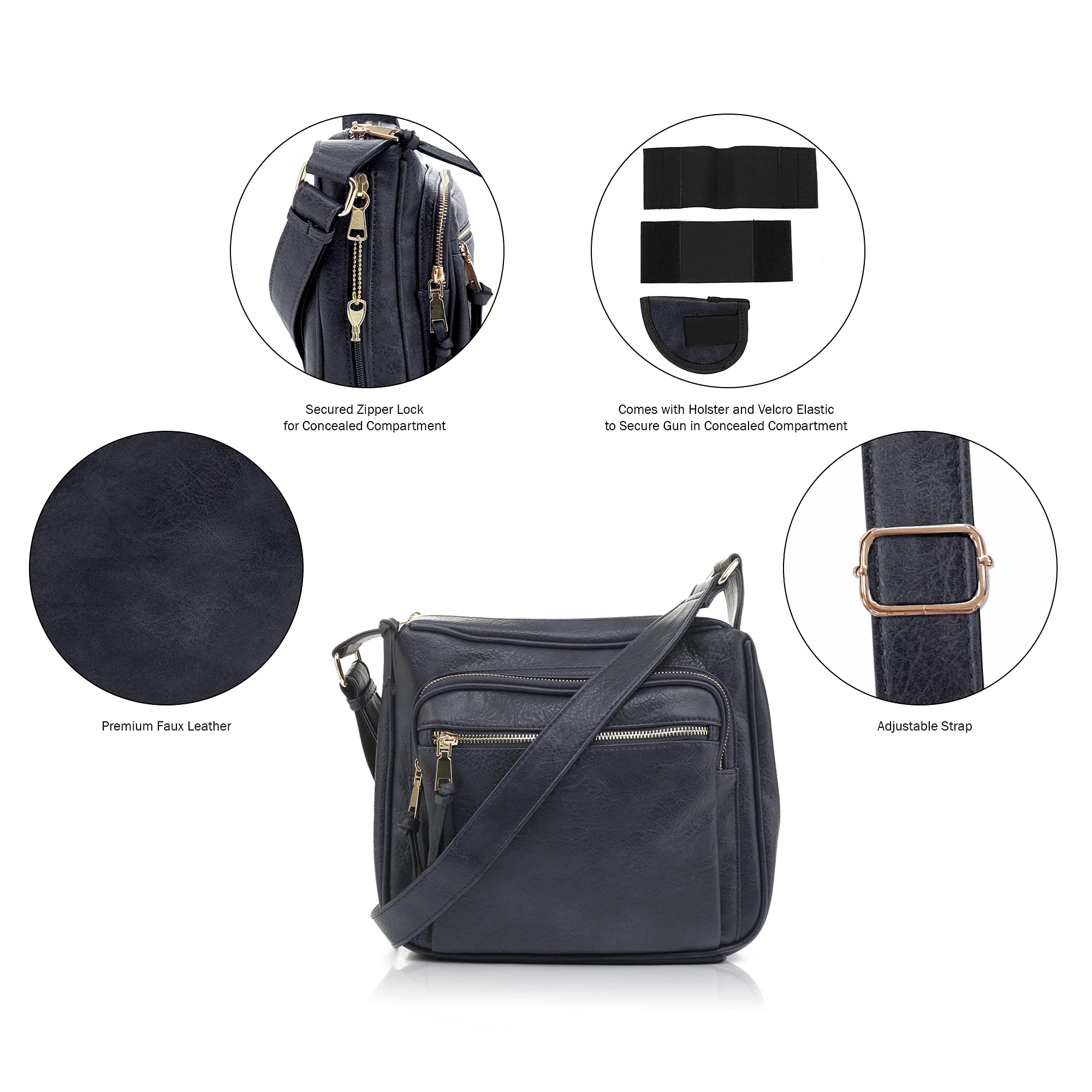 Concealed Crossbody RFID Blocking Lock Firearm Removable Holster-Navy