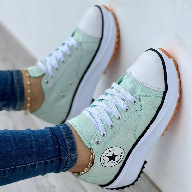 Zapatillas de deporte de lona con cordones y tacón de plataforma a la moda para mujer