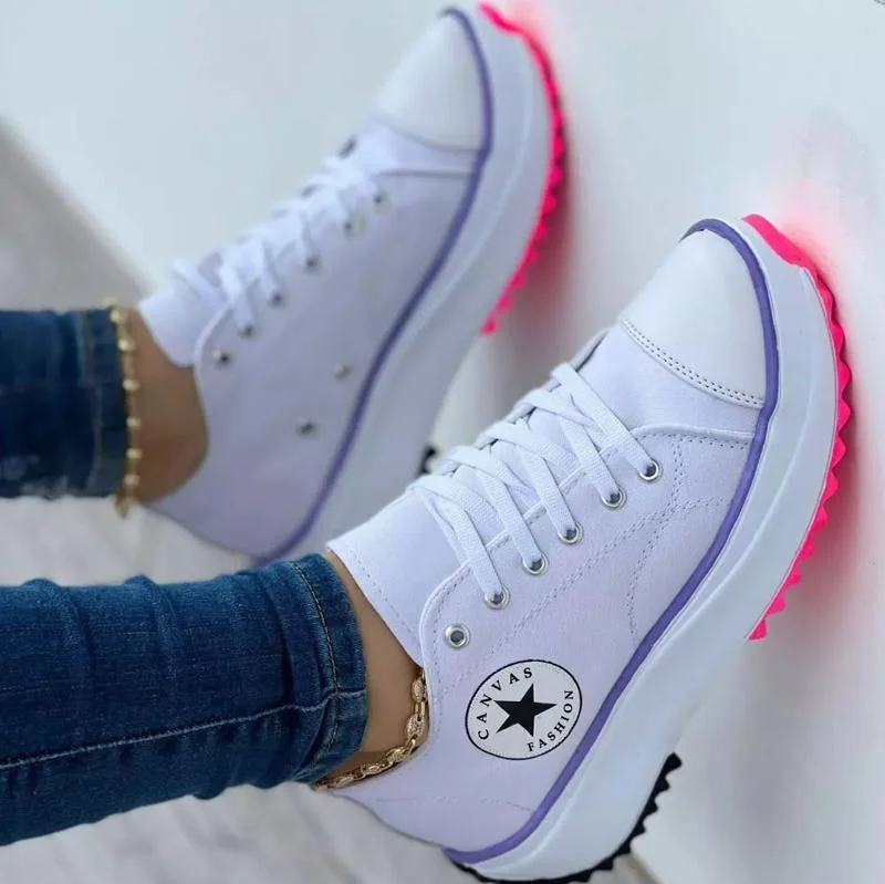 Zapatillas de deporte de lona con cordones y tacón de plataforma a la moda para mujer